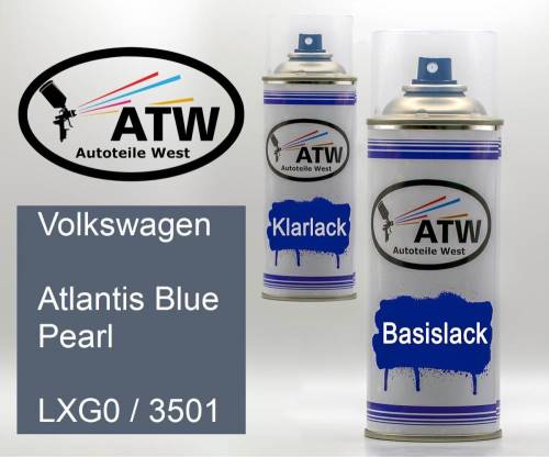 Volkswagen, Atlantis Blue Pearl, LXG0 / 3501: 400ml Sprühdose + 400ml Klarlack - Set, von ATW Autoteile West.